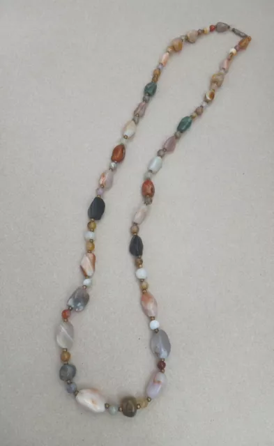 Gemstone Agate Carnelian Amber Jasper Quartz Trade Bead Necklace 34" VTG Estate