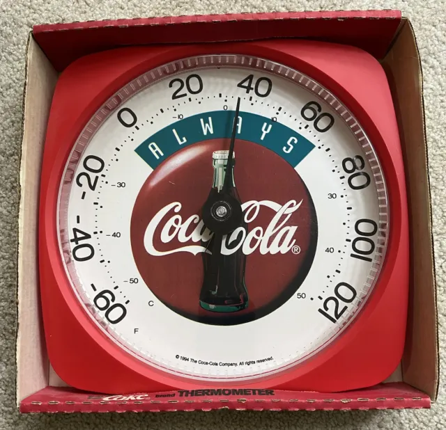 1994 Coca-Cola Plastic Thermometer New in Box   but not keeping temperature