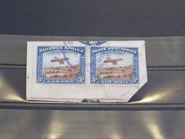 South West Africa SG 86 Scott #C5 used on paper pair Airmail stamps