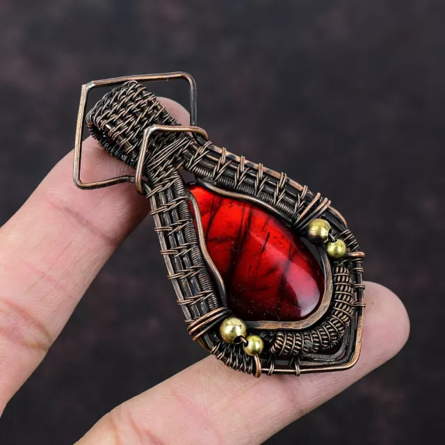 Red Fire Labradorite Copper Gift For Briedsmaid Wire Wrapped Pendant 2.83"