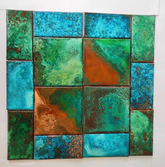Azulejos de cobre Splashback pátina verdigris azulejos artísticos pared artesanal