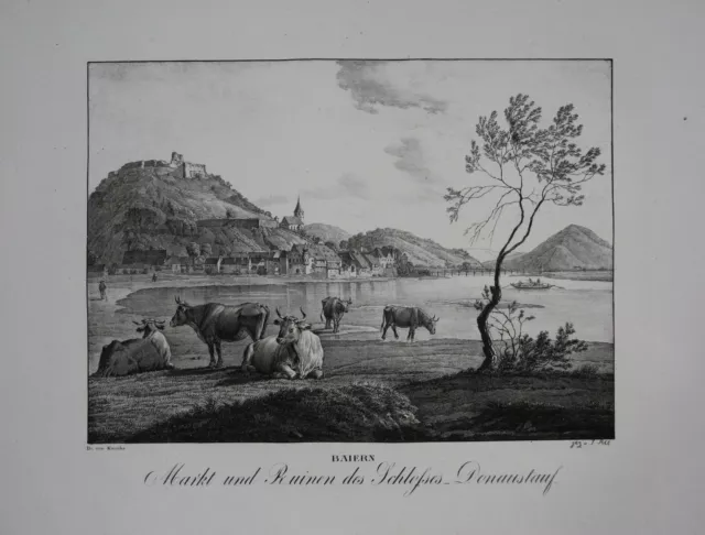 1826 - Donaustauf Donau Gesamtansicht Original Lithographie Kunike