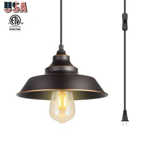 Indoor Plug in Pendant Lamp Ceiling Hanging Light With Switch for Dining Room