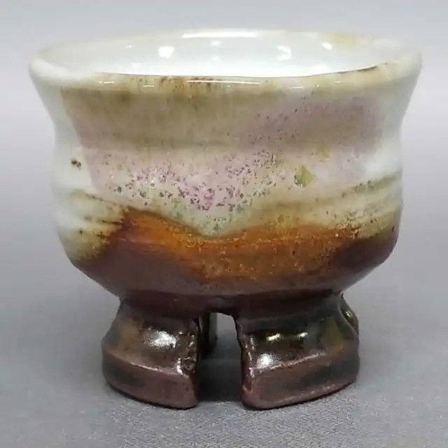 AK88)Japanese Pottery Guinomi Sake Cup 3 color glazes by Seigan Yamane