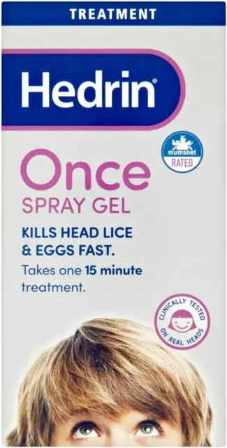 Hedrin Once Spray Gel, Head Lice Treatment, Nits Treatment, Kills Headlice and –