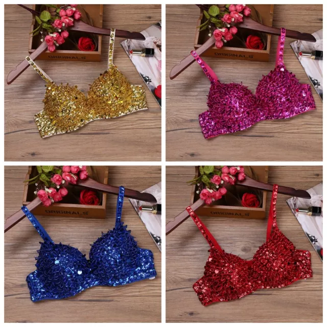 Women's Fashion Punk Bra Blouse Lady Goth Sequin Beaded Bra Tank Tops Dancewear