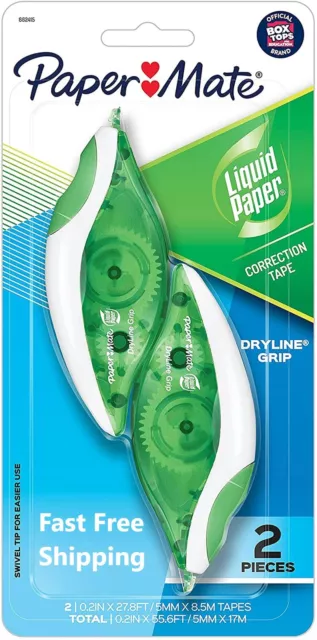 Paper Mate Liquid Paper Dryline Grip Correction Tape 5mm White 2 - Count NEW