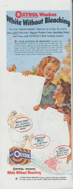 1944 Oxydol Laundry Soap No Bleaching Soap Bubbles Clothesline Vtg Print Ad LHJ1