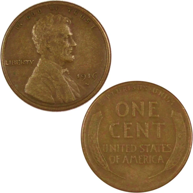 1916 S Lincoln Wheat Cent VG Very Good Bronze Penny 1c Coin Collectible
