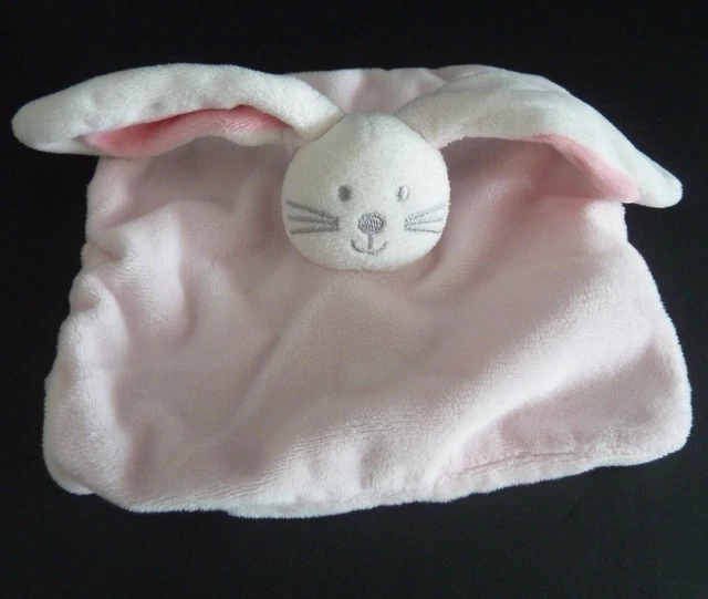 B12. DOUDOU PLAT KIMBALOO LAPIN rose blanc moustache gris carré La Halle - TTBE