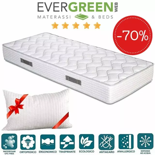 EVERGREENWEB ✅ Materasso Singolo 80x190 in Waterfoam + Cuscini GRATIS 🎁