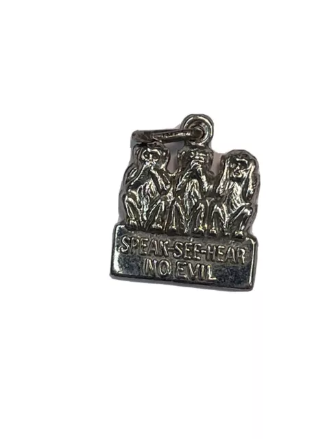 See Speak Hear No Evil Monkeys 3D Vintage sterling silver charm XX3