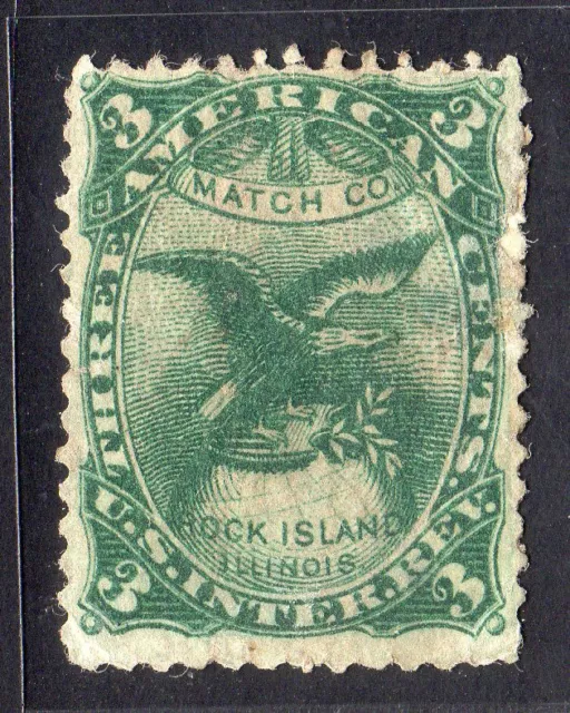 RO13a American Match Co. Rock Island 10 31 1866 Match & Medicine, Green 3c RARE