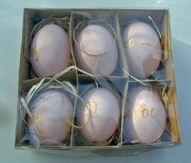 6 huevos de Pascua reales, rosa con letra dorada y colgantes, NUEVOS & EMBALAJE ORIGINAL