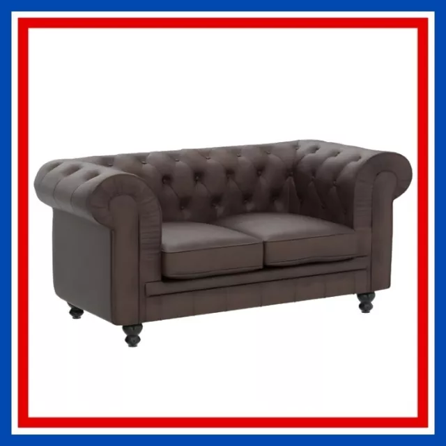 Canapé Chesterfield 2 places vintage marron - Cadre en bois + nettoyant offert