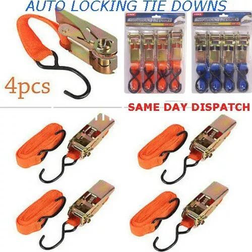 4PC Ratchet Tie Down Strap Set Cargo Trailer Marquee Roof Rack Vinyl coated 46CM