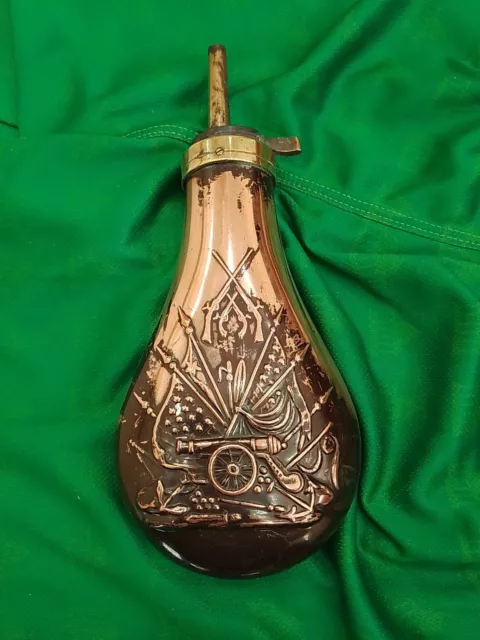 Repro  Copper & Brass Hunting Powder Shot Flask Embossed American Civil War
