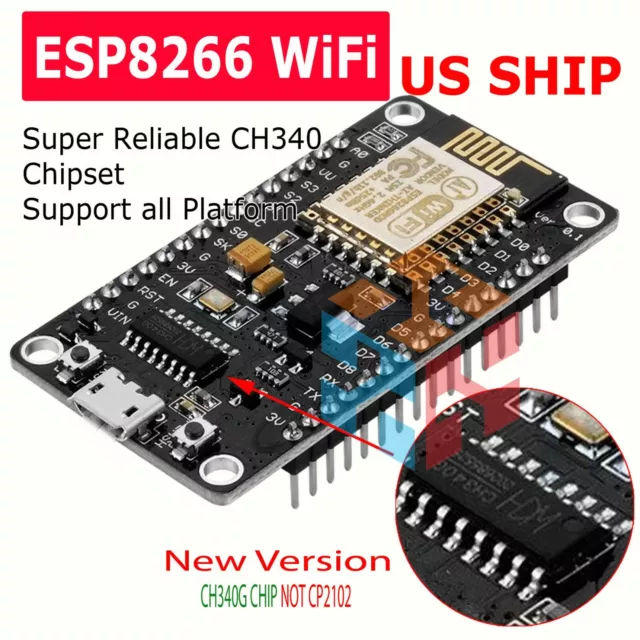 NEW NodeMcu Lua ESP8266 CH340G ESP-12E Wireless WIFI Internet Development Board