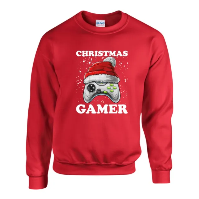 Christmas Gamer Jumper, Joystick Santa Cap Ugly Xmas Gift Sweatshirt Unisex Top