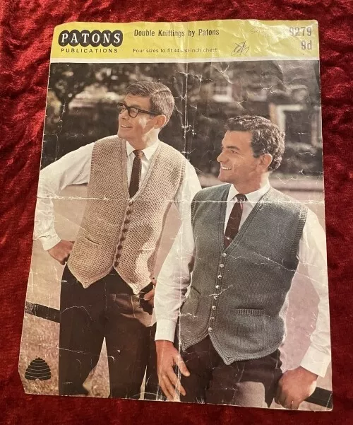 Vintage Gents Waistcoat knitting pattern from Patons - 9279 using DK