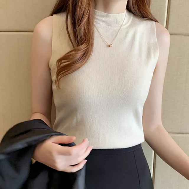 Round Neck Knitted Tank Top Summer Women Casual Solid Color Sleeveless Vest