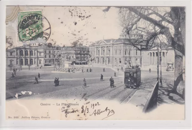 AK Geneve, Genf, La Place Neuve, Strassenbahn, 1902