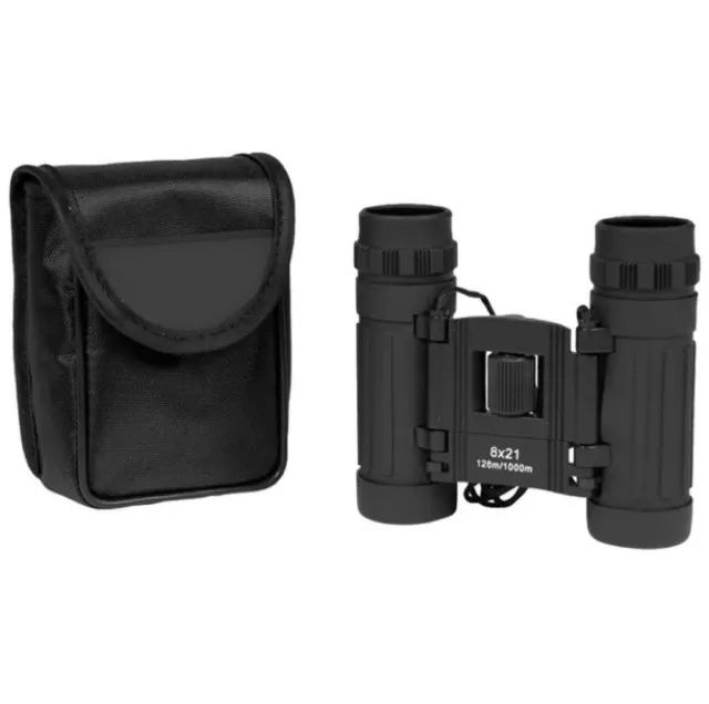 COLLAPSIBLE BINOCULAR 8x21 HIKING CAMPING OUTDOOR TRAVEL with CARRY POUCH BLACK