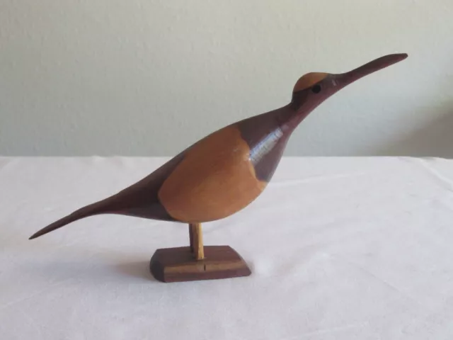 Carved Wooden Bird Sculpture Figurine Sand Piper Curlew 2-tone Wood 9"x4.75"
