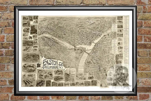 OLD MAP OF Easton, PA from 1900 - Vintage Pennsylvania Art, Historic