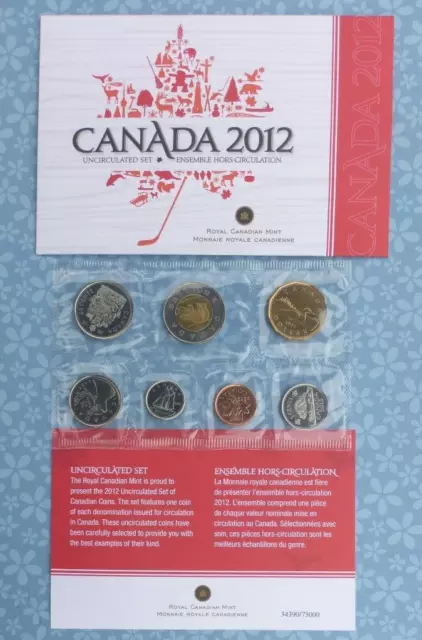 2012 Canada Uncirculated Set, 7 Royal Canadian Mint Coins with Envelopes