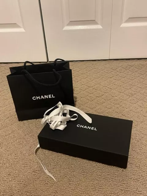 Chanel Paper Shopping Gift Bag Shiny Black Large Logo 13x13x5 CC