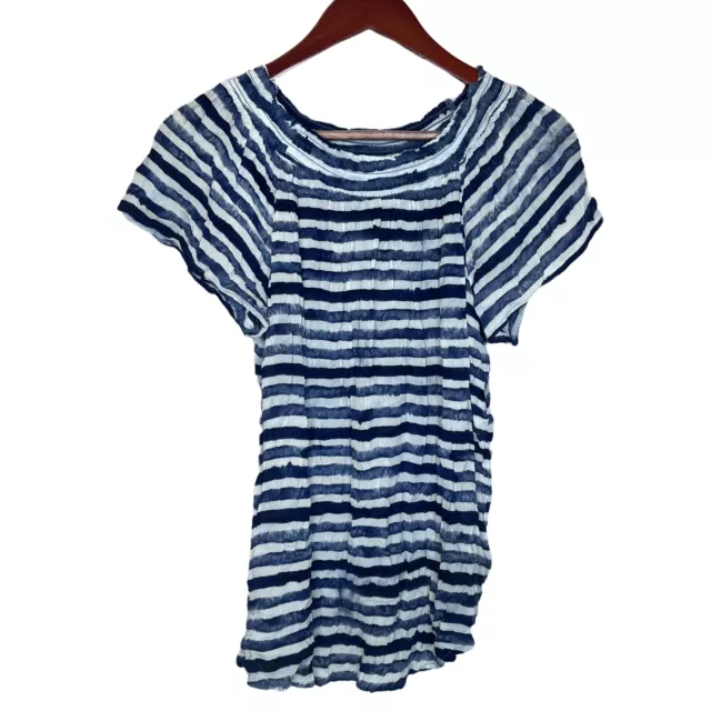 Liz Claiborne Womens Nautical Striped Round Neck Short Sleeve Shirt Top Sz L