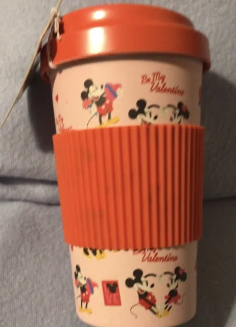 Disney Valentine Mickey Mouse Bamboo Travel Car Tumbler Mug  Lid New