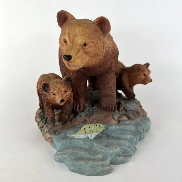 Bear With Cubs Near Stream Figurine