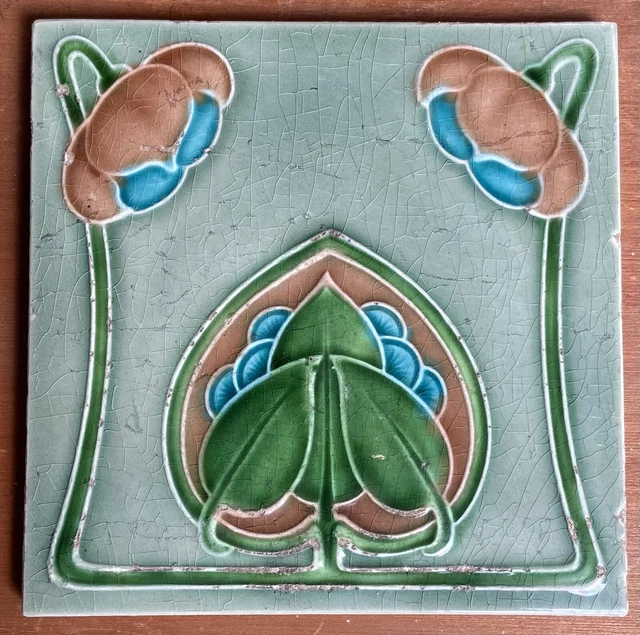England - Antique Art Nouveau Majolica Tile C1900