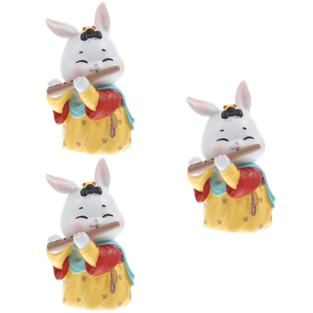 Set of 3 Résine Synthétique Ornement De Poupée Lapin Figurine