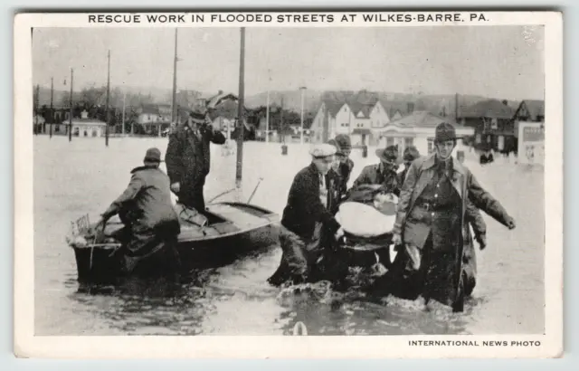 Postcard Vintage Rescue Work During 1936 Wiles-Barre, PA Flood