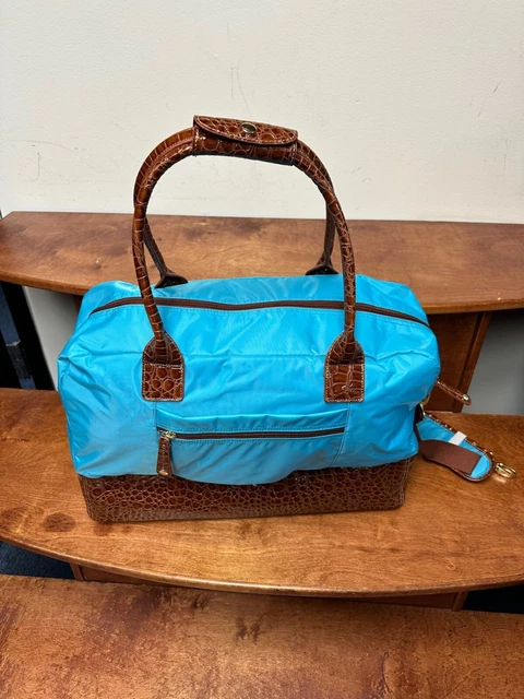 New Samantha Brown Classic Drop Bottom Satchel With Aqua / Camel 3