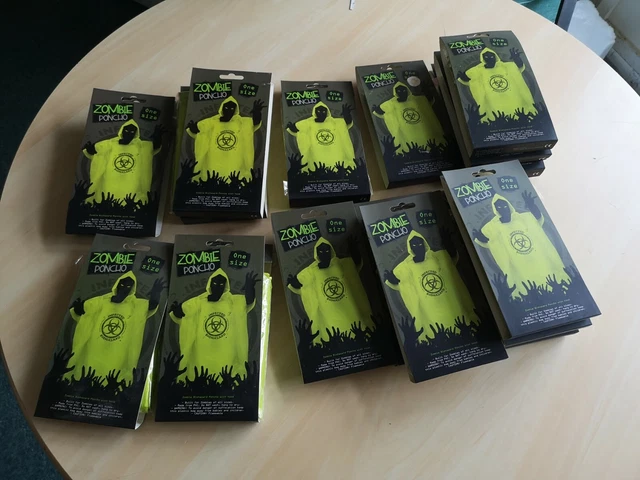 10 x Zombie Ponchos Wholesale Job Lot - Festival Biohazard Waterproof Raincoat