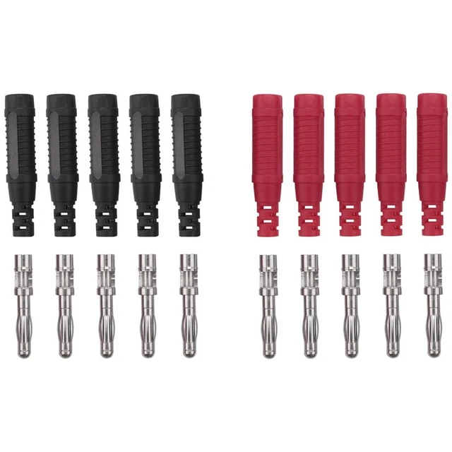 10 Fiches Bananes 4mm Professionnelles - Connecteurs Banane Avec Gaine Rétractable Cuivre Rouge
