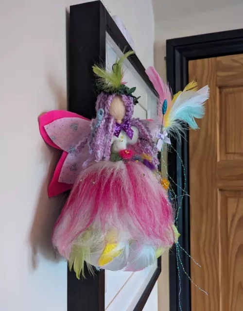 Rainbow Fairy -Needle Felted Doll- Waldorf Inspired Wool Doll, Hanging Fairy 8"