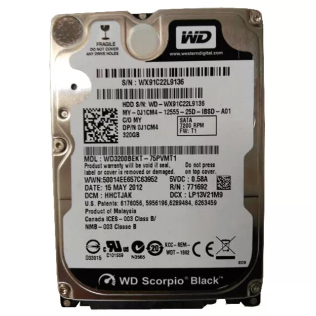 320GB WD3200BEKT 7200RPM 16MB SATA 2.5" Western Digital Laptop Hard Disk Drive