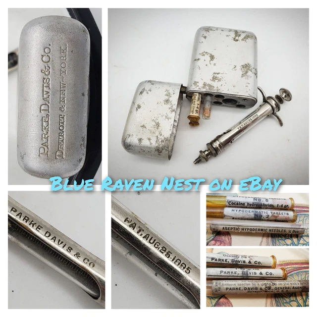 ANTIQUE MEDICAL SURGICAL SET METAL Glass SYRINGE VAIL Cocaine 1895s Parke Davis