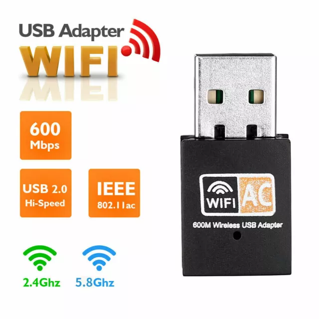 600 Mbps 2.4-5ghz USB Dual Band Wireless Adapter WiFi Dongle 802.11 AC Laptop PC