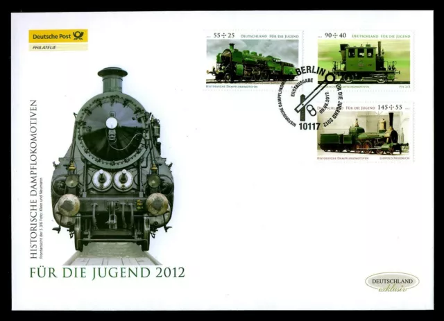 FDC 2946-2948 exklusiv (2012) Großbrief Jugend 2012,Historische Dampflokomotiven