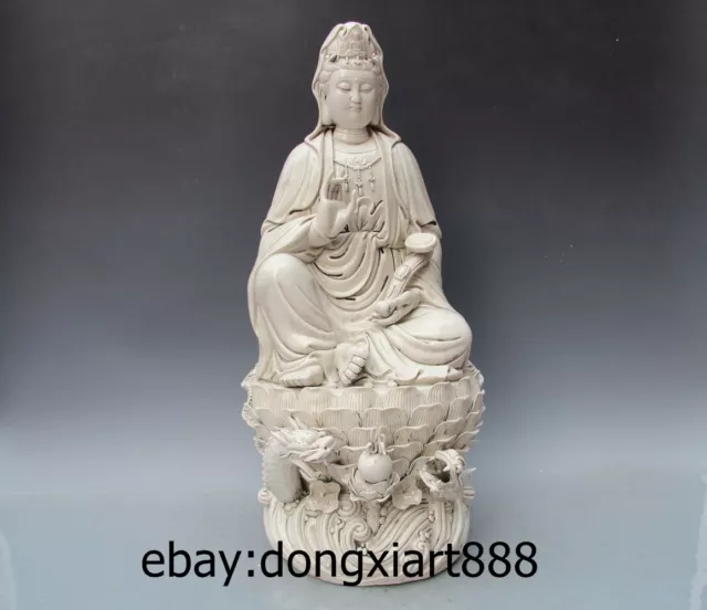 24" Chinese Dehua White Porcelain Dragon Guanyin Kwan-yin Bodhisattva sculpture