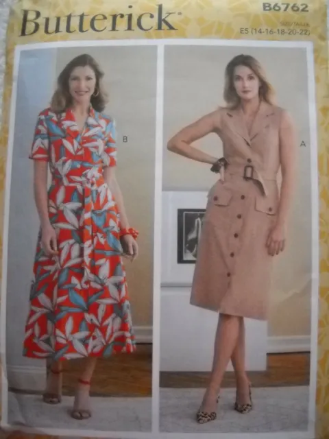 Dress with Button Front Misses Size 14-22 Butterick 6762 Sewing Pattern