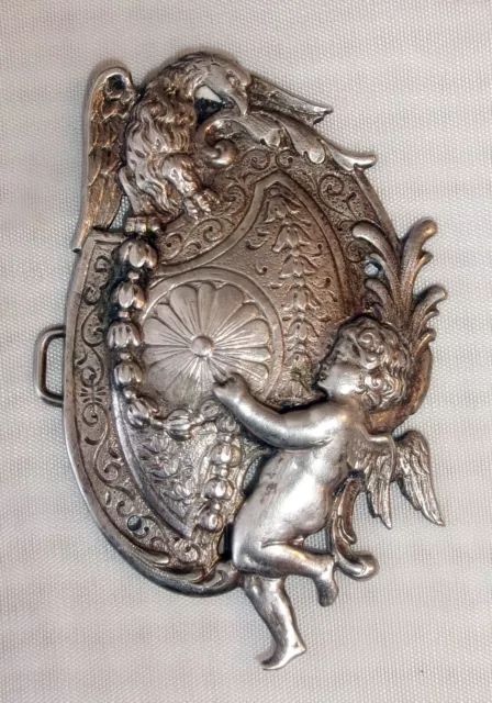 Stunning Victorian antique repousse Angel & Eagle sterling silver belt buckle