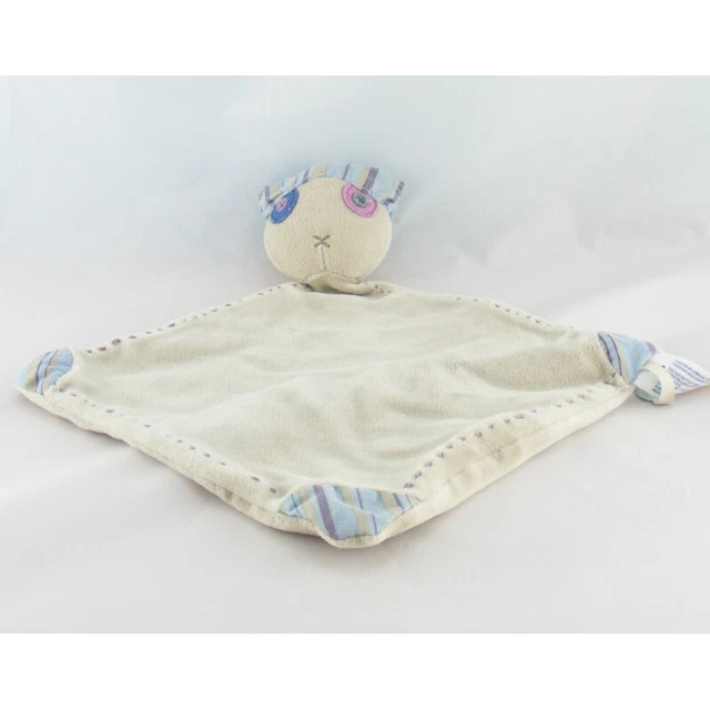 Doudou plat chat gris marron bonnet rayés bleu OBAIBI OKAIDI - 10764