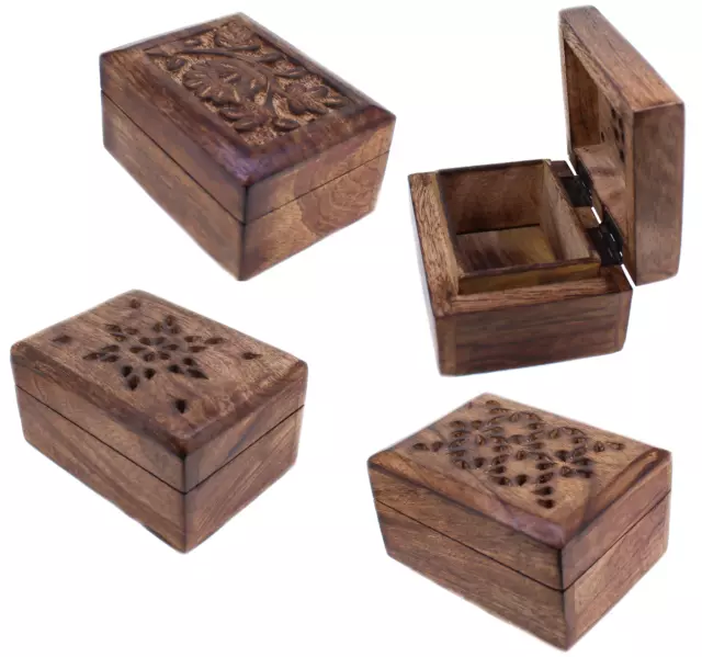 Budawi® Holz Truhe klein mit Motiven Symbolen Schatulle Holz Box Schmuckkiste